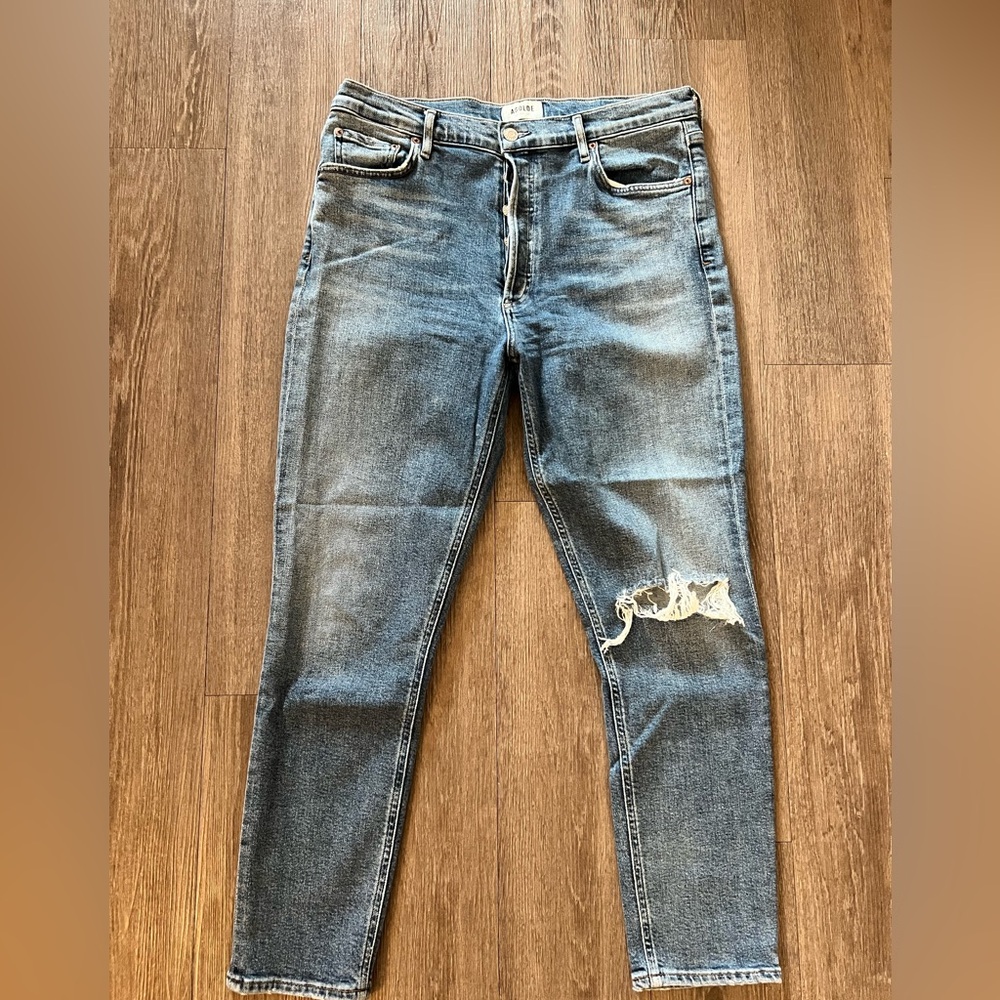 Agolde women’s Light Blue Distressed Skinny Jeans